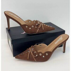 LILIANA / Caprice-2 / Brown / Suede / Pointed-Toe / Heeled Mules / With Studded